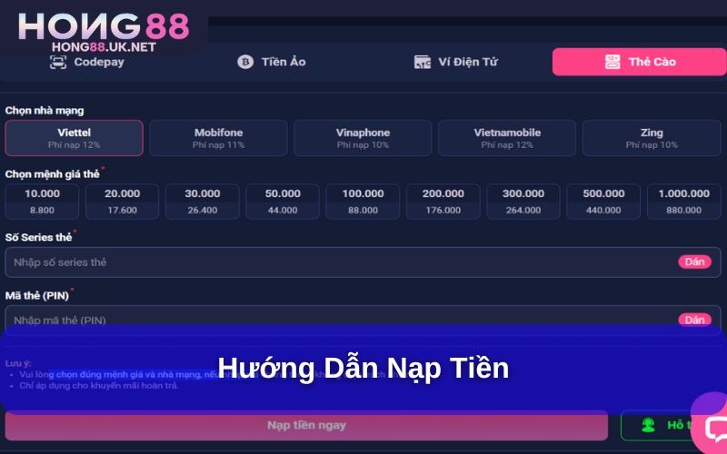 Hướng dẫn nạp tiền Hướng dẫn nạp tiền