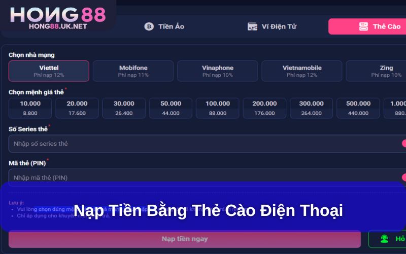 Nạp tiền bằng thẻ cào điện thoại Nạp tiền bằng thẻ cào điện thoại